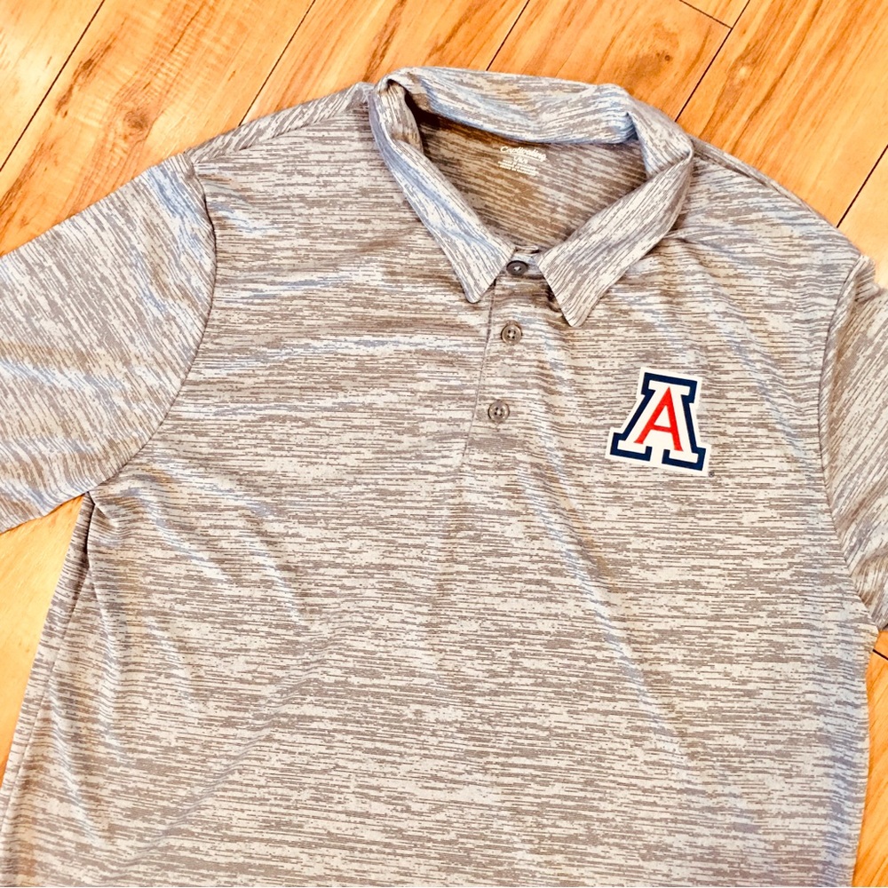 University Arizona Marled Gray Polo t shirt top pullover Logo college workwear